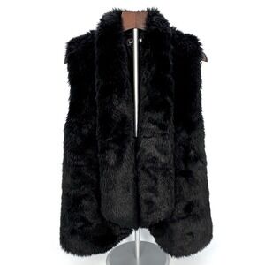 Kiss & Tell Faux Fur Glam‎ Vest Shiny Black Layover Collar Open Women's Sz M